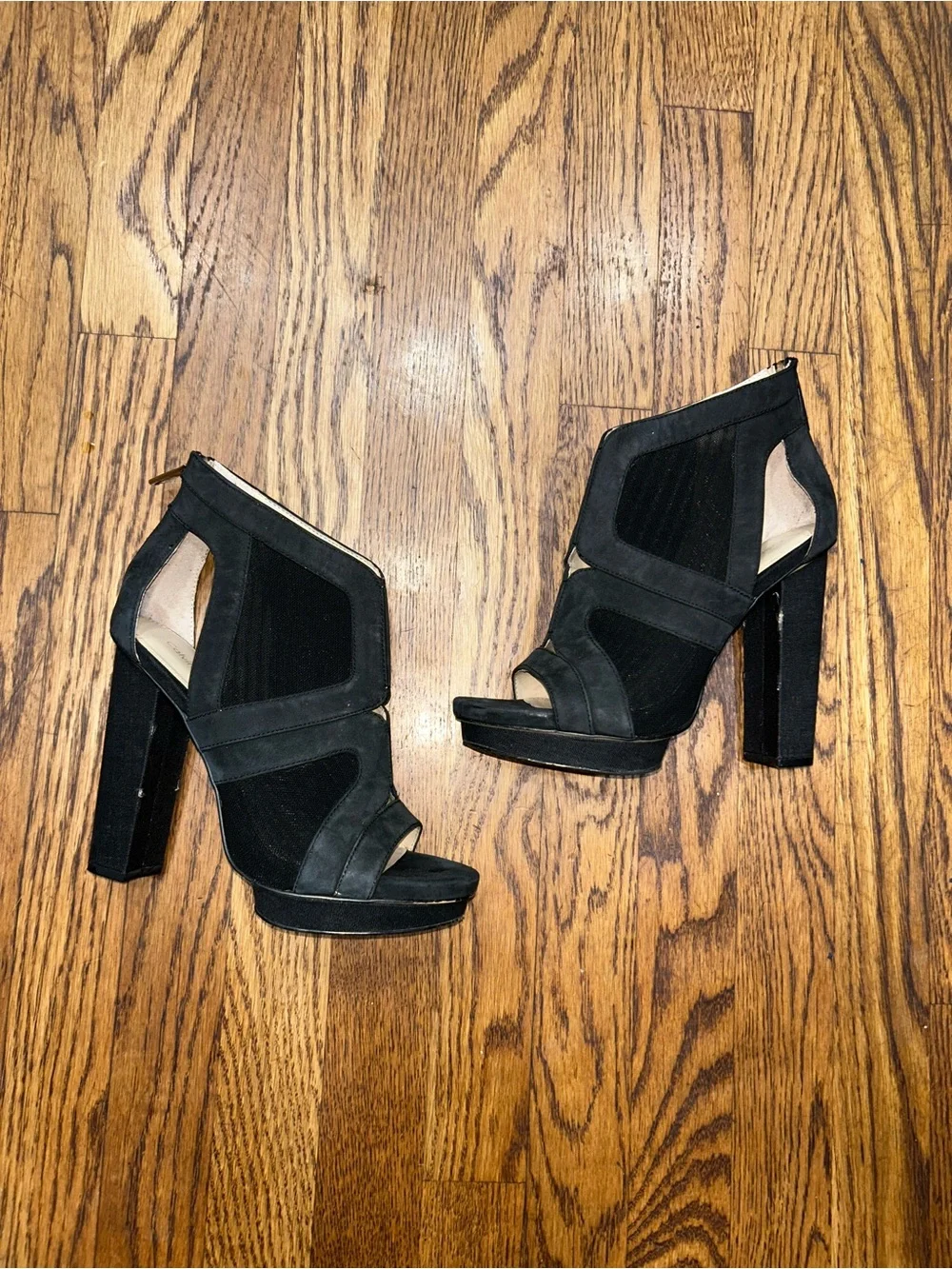 Calvin Klein Black Cutout Mesh Platform Heels - Size 8